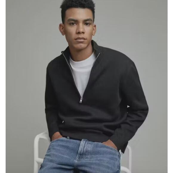 EVERLANE Men's No Sweat Half Zip Sweater Large Black CoolMAX NWT - Picture 1 of 9